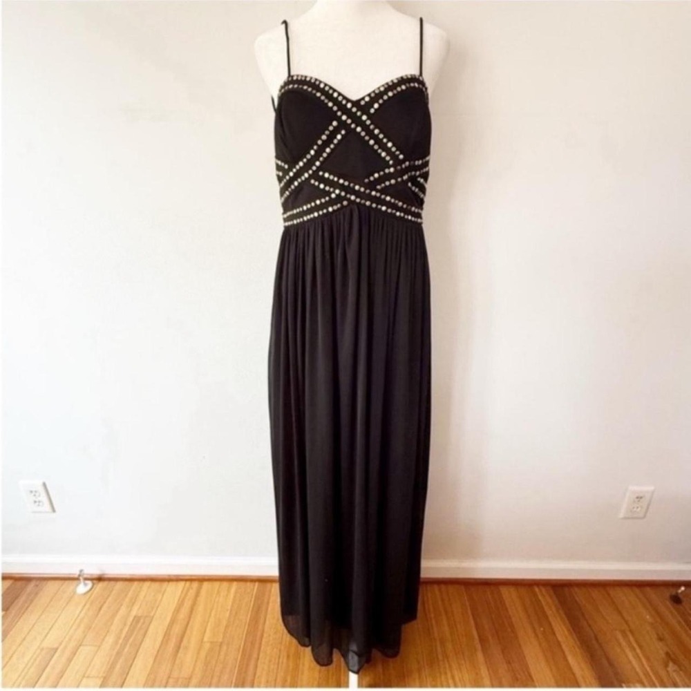 Betsy & Adam Maxi Dress Women 8 Black Studded Formal Evening Prom Gown Formal